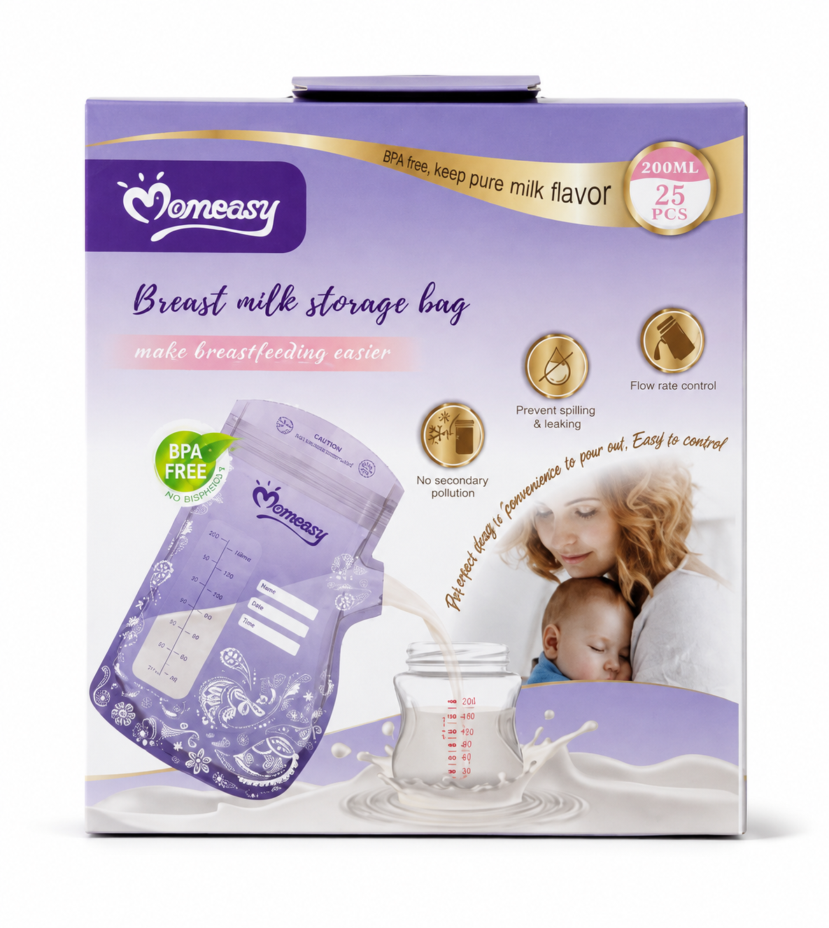 Momeasy Breast Milk Storage Bags – 200ml | 25 PCS | BPA Free