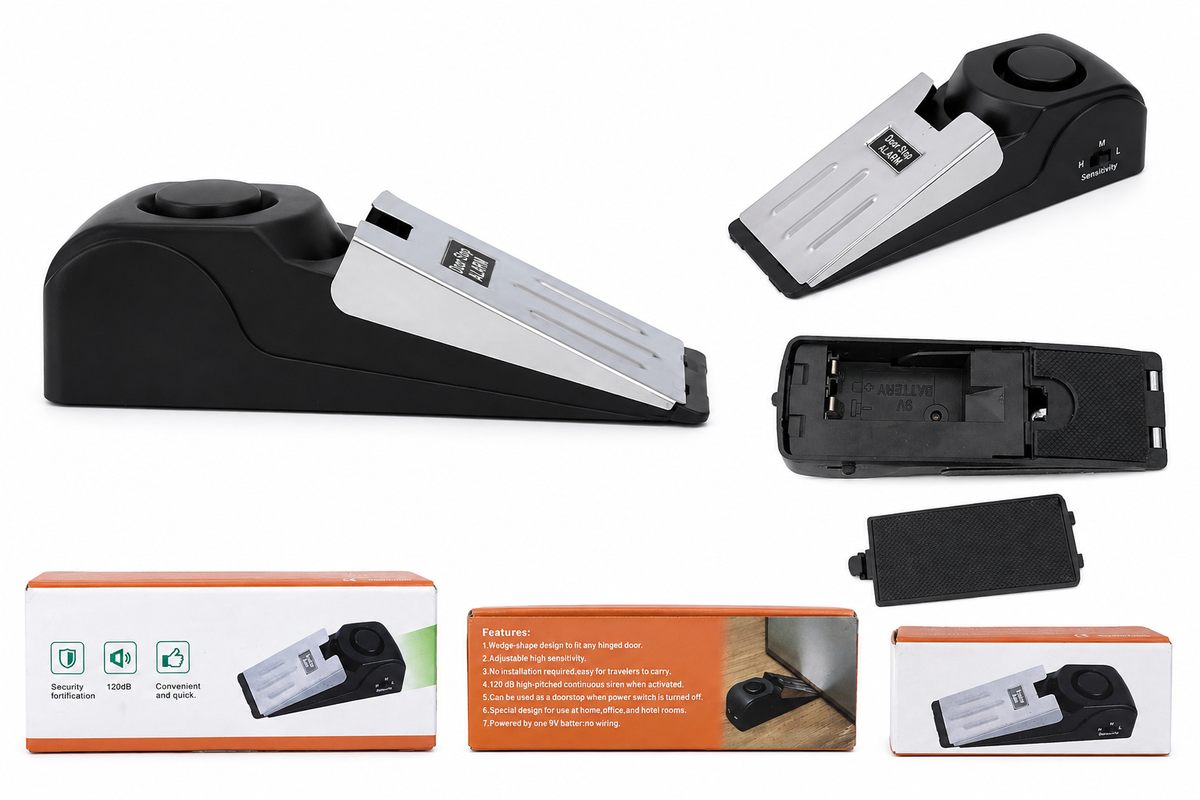 Portable 120dB Door Stop Security Alarm – 3 Level Adjustable Sensitivity